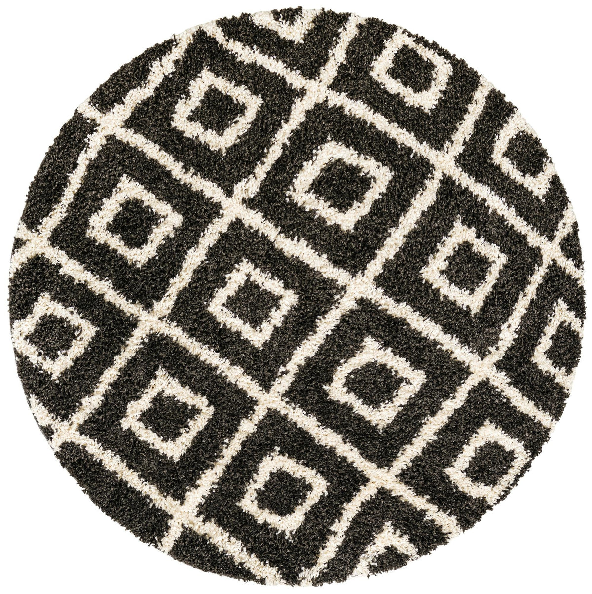 Cozy Cove Shag Collection Area Rug -  Dunes Round Black and White  lifestyle 123