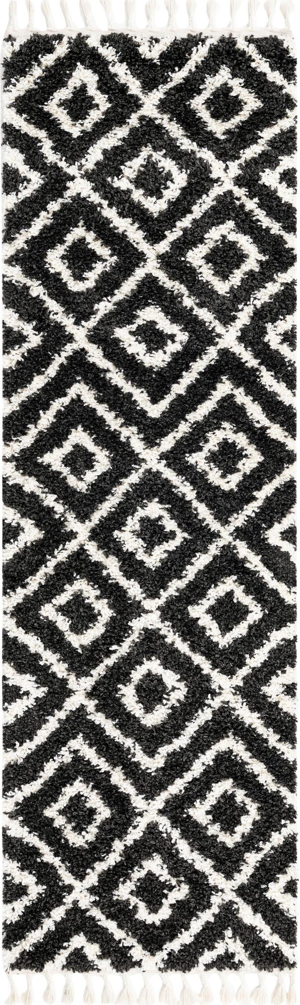 Cozy Cove Shag Collection Area Rug -  Dunes Runner Black and White  lifestyle 124