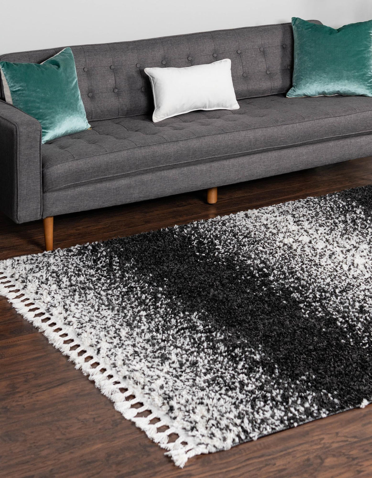 Cozy Cove Shag Collection Area Rug -  Lagoon Rectangle Black and White  lifestyle 8