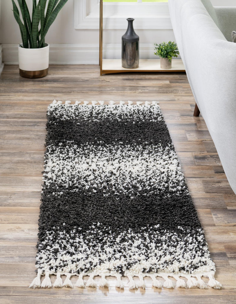 Cozy Cove Shag Collection Area Rug -  Lagoon Runner Black and White  lifestyle 50