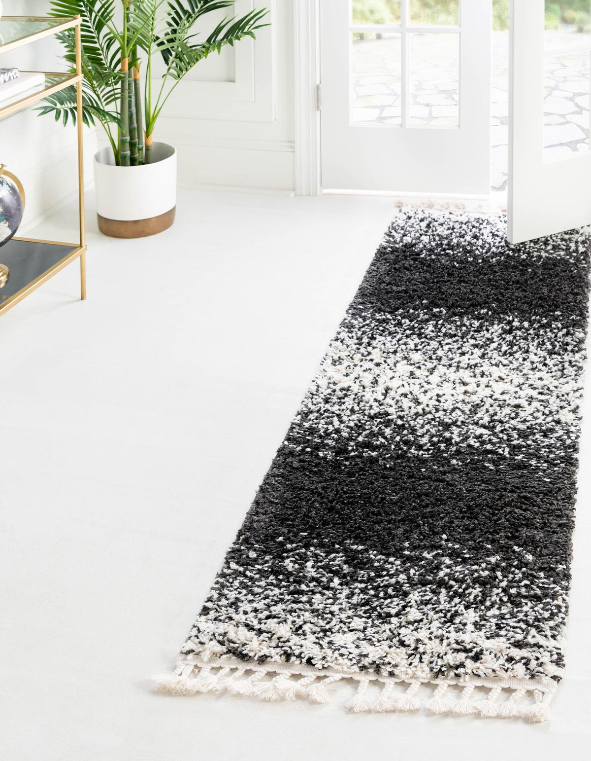 Cozy Cove Shag Collection Area Rug -  Lagoon Runner Black and White  lifestyle 66
