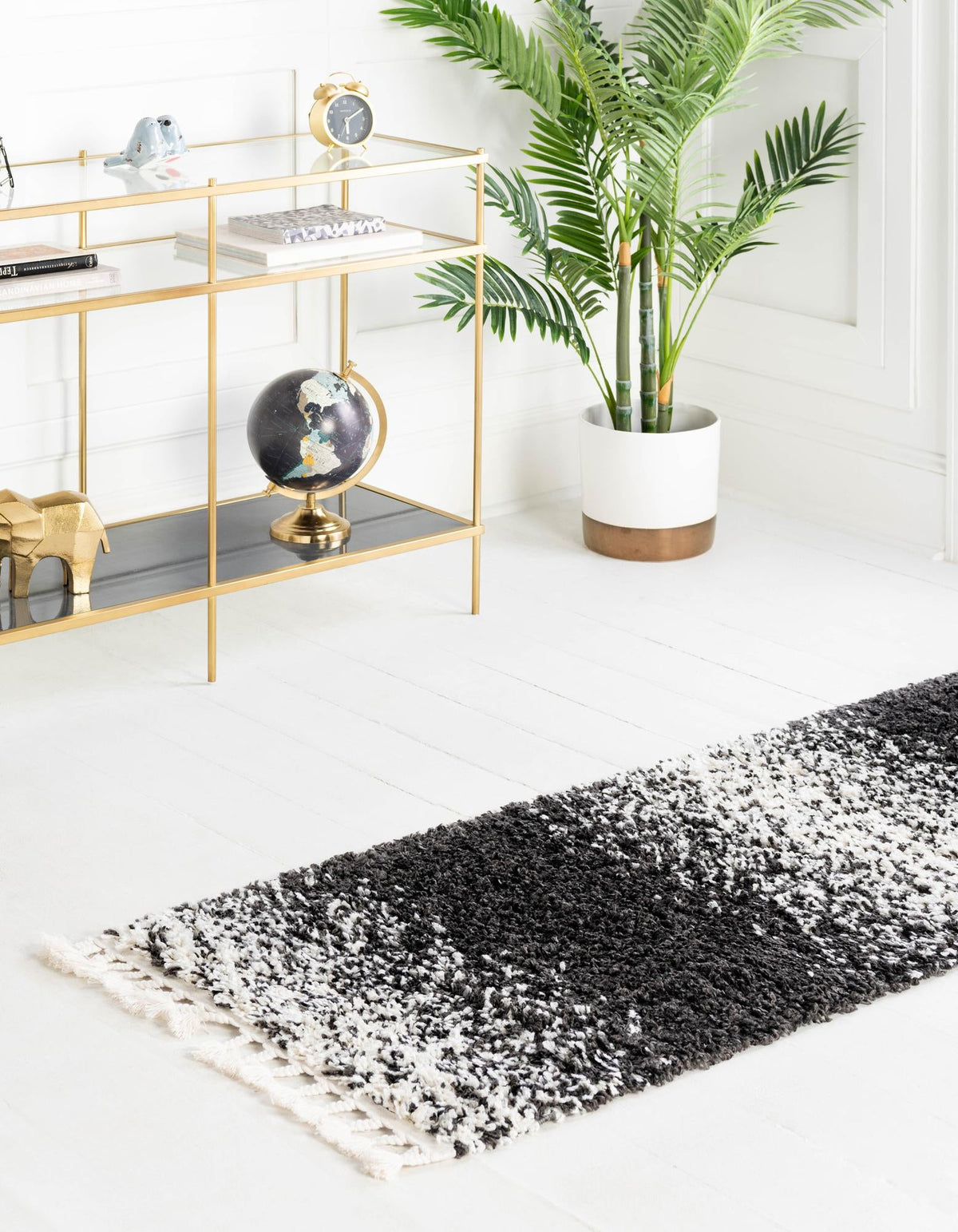 Cozy Cove Shag Collection Area Rug -  Lagoon Runner Black and White  lifestyle 67