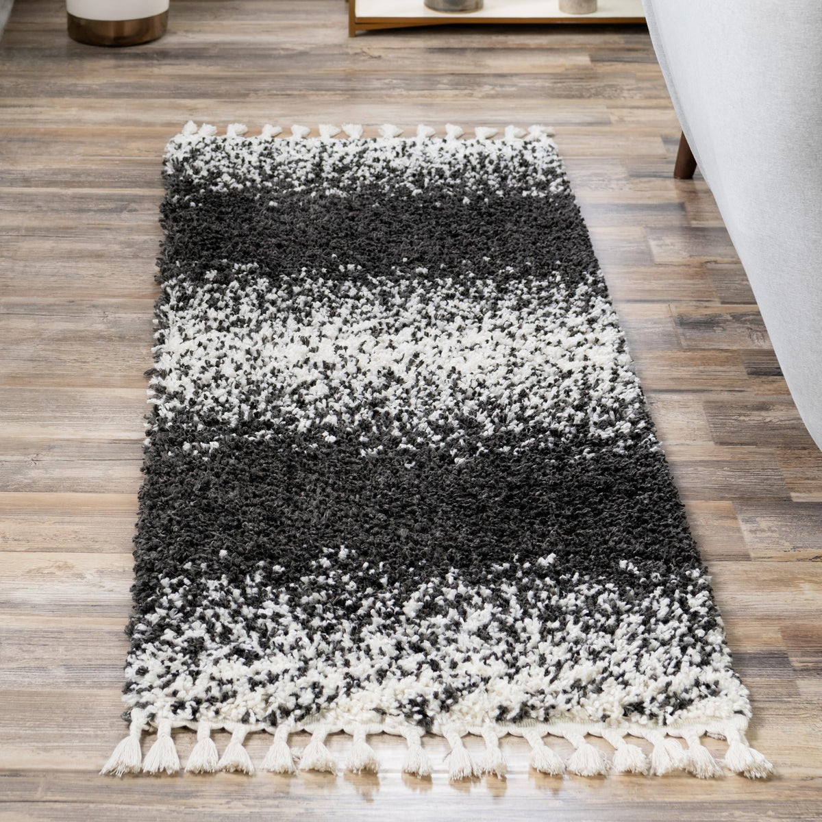 Cozy Cove Shag Collection Area Rug -  Lagoon Runner Black and White  lifestyle 85