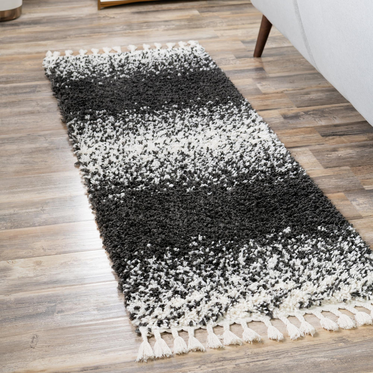 Cozy Cove Shag Collection Area Rug -  Lagoon Runner Black and White  lifestyle 87