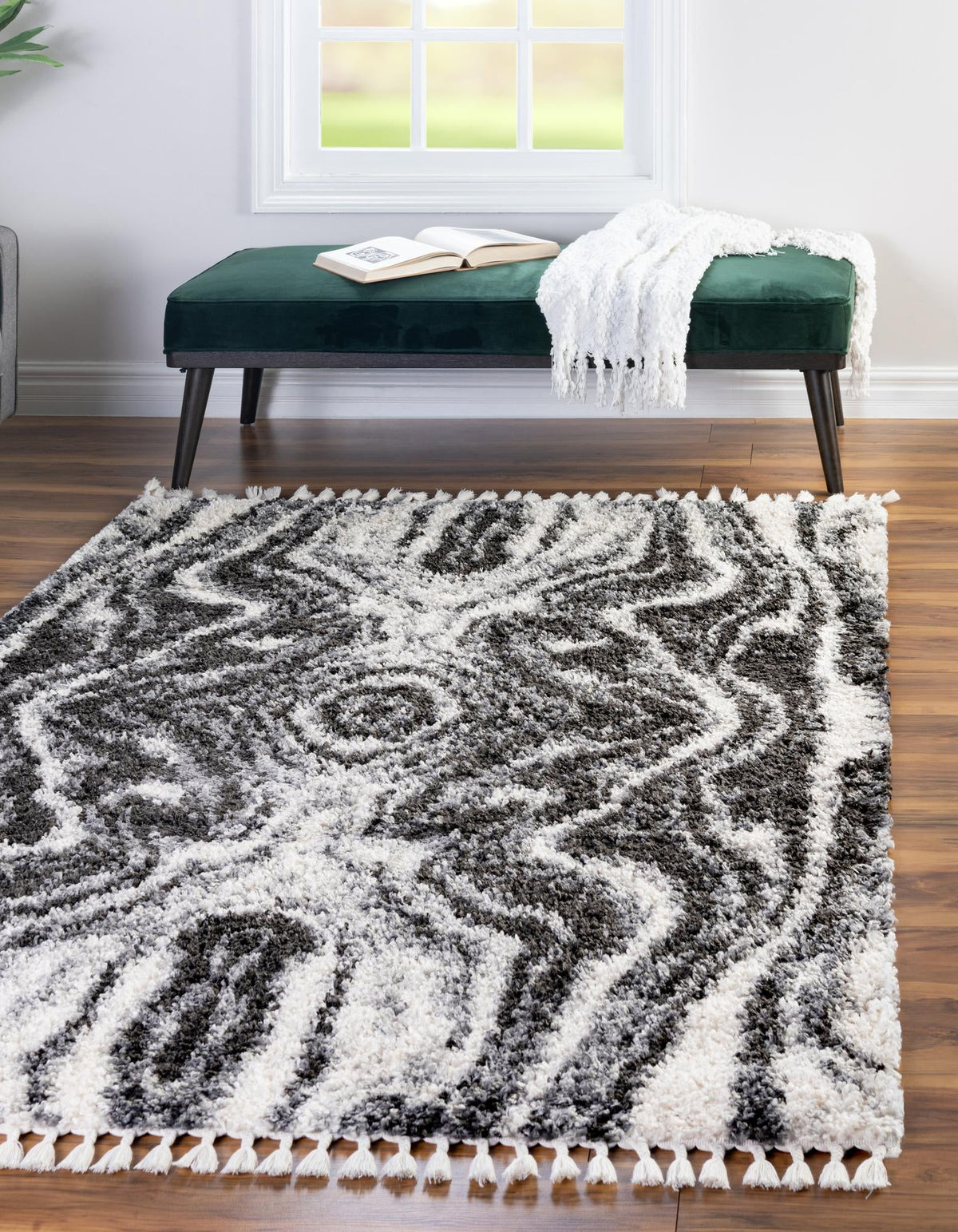 Cozy Cove Shag Collection Area Rug -  Seabreeze Rectangle Black and White  lifestyle 5