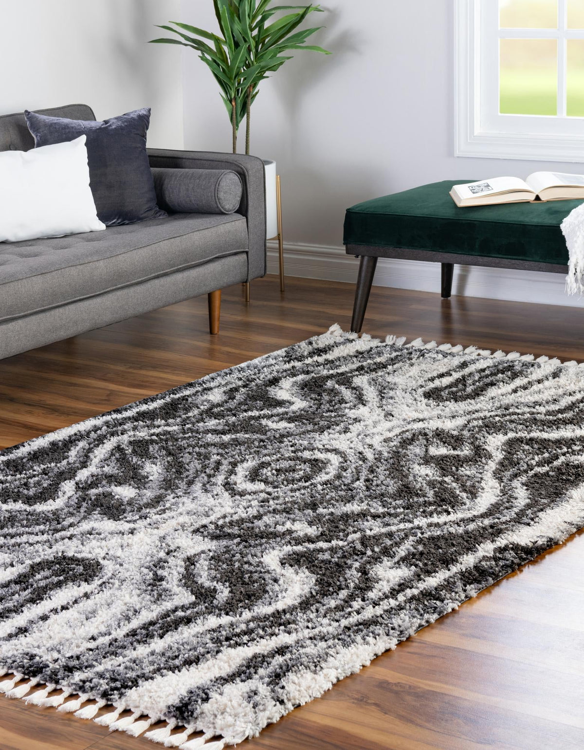 Cozy Cove Shag Collection Area Rug -  Seabreeze Rectangle Black and White  lifestyle 8