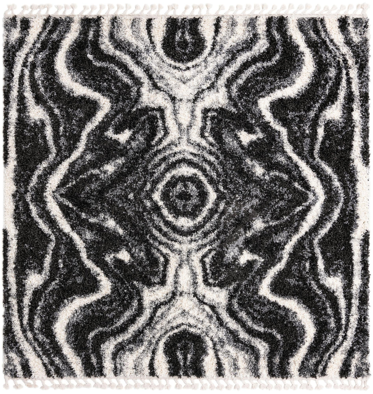 Cozy Cove Shag Collection Area Rug -  Seabreeze Square Black and White  lifestyle 75