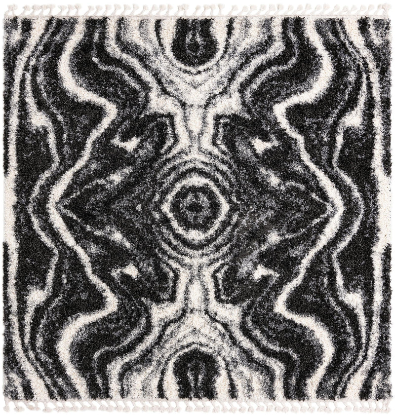 Cozy Cove Shag Collection Area Rug -  Seabreeze Square Black and White  lifestyle 75