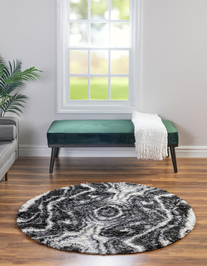 Cozy Cove Shag Collection Area Rug -  Seabreeze Round Black and White  lifestyle 55