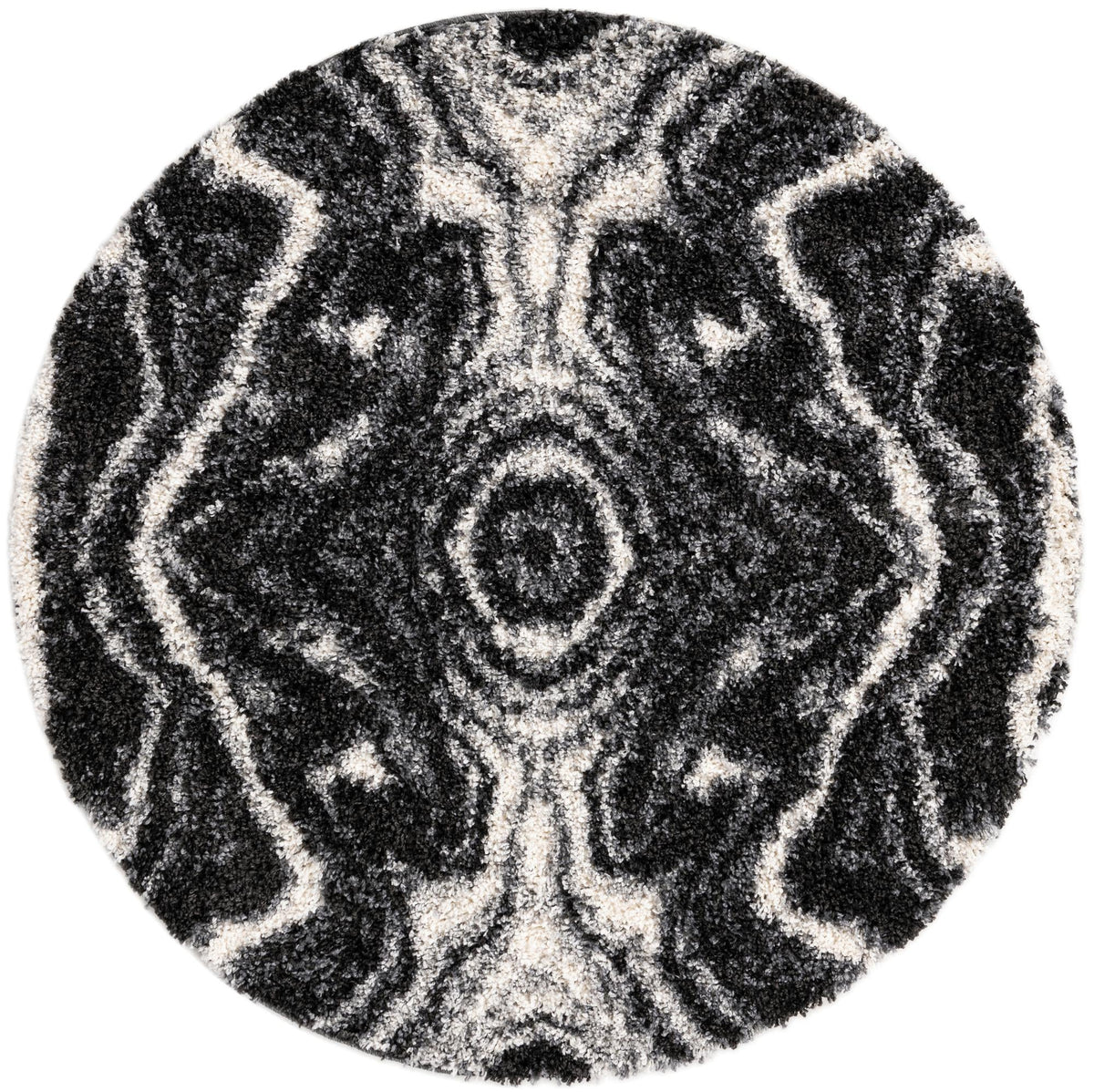 Cozy Cove Shag Collection Area Rug -  Seabreeze Round Black and White  lifestyle 78