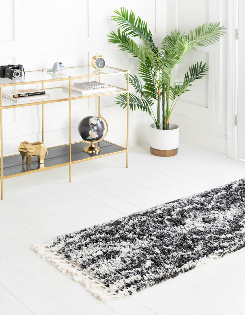 Cozy Cove Shag Collection Area Rug -  Seabreeze Runner Black and White  lifestyle 56