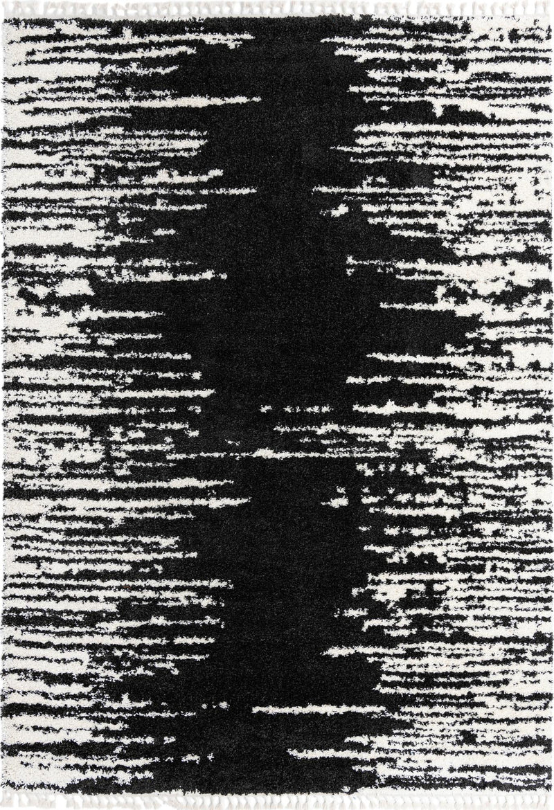 Tranquil Tides Shag Collection Area Rug - Marina Rectangle Black and White  lifestyle 4
