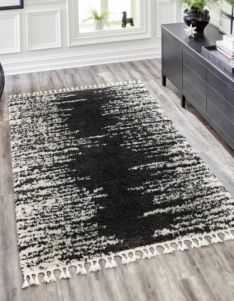 Tranquil Tides Shag Collection Area Rug - Marina Rectangle Black and White  lifestyle 5