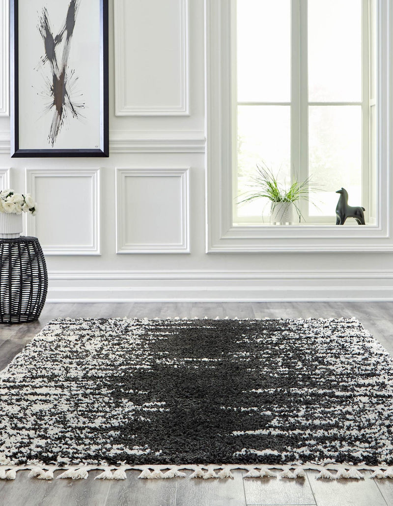 Tranquil Tides Shag Collection Area Rug - Marina Rectangle Black and White  lifestyle 8