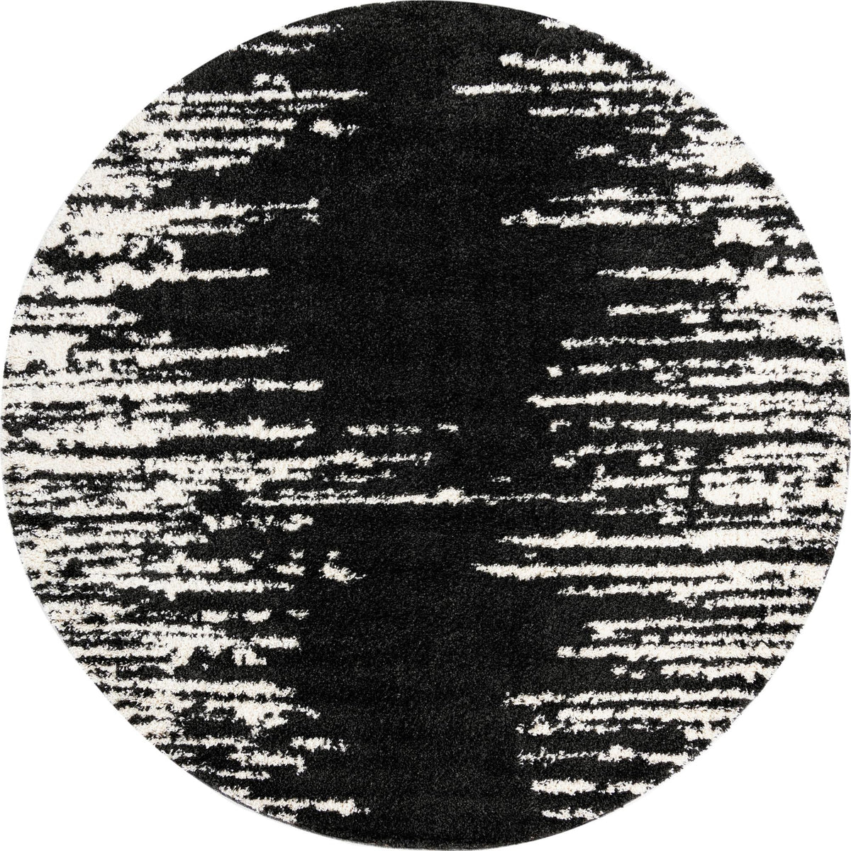 Tranquil Tides Shag Collection Area Rug - Marina Round Black and White  lifestyle 49