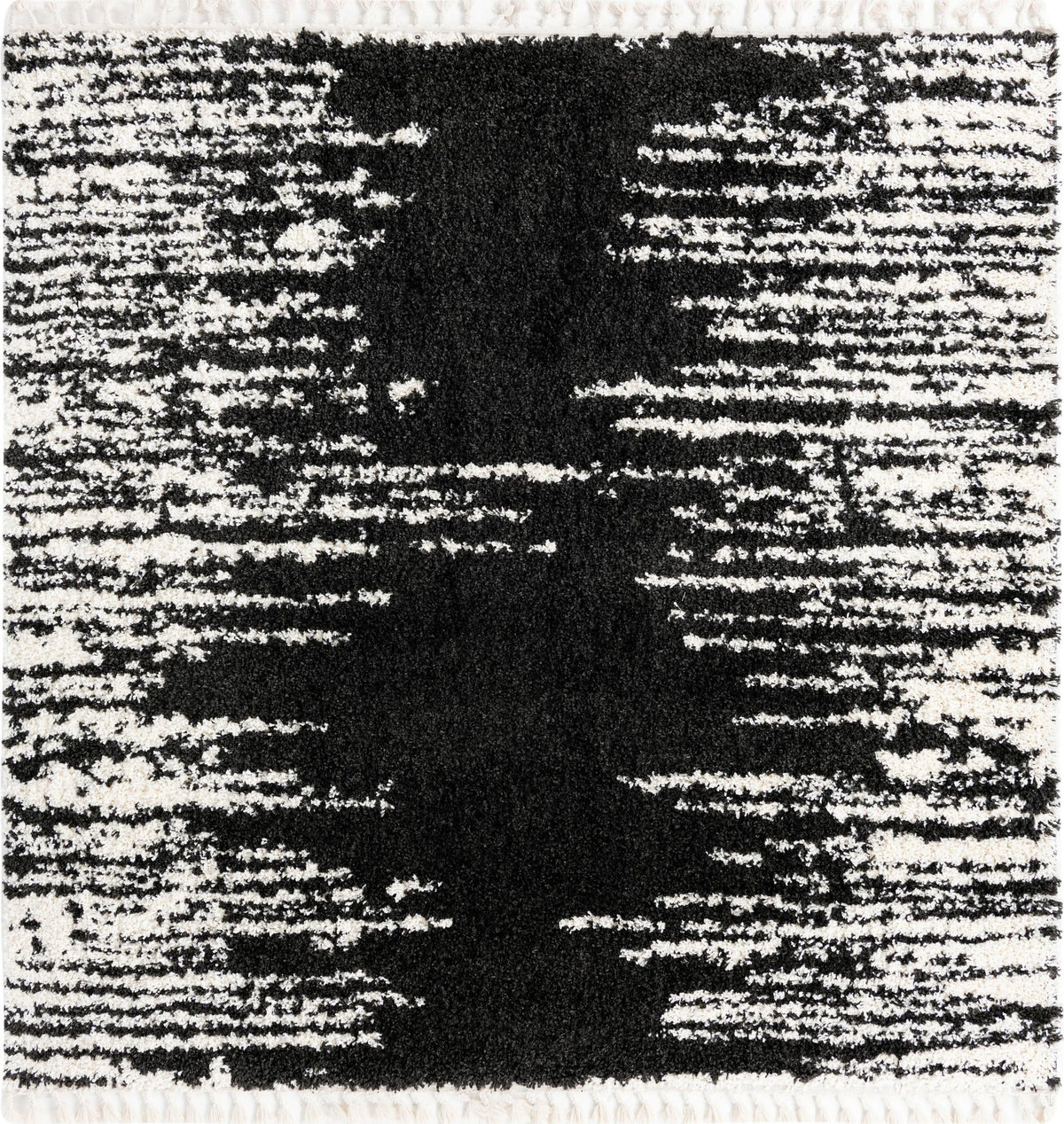 Tranquil Tides Shag Collection Area Rug - Marina Square Black and White  lifestyle 96