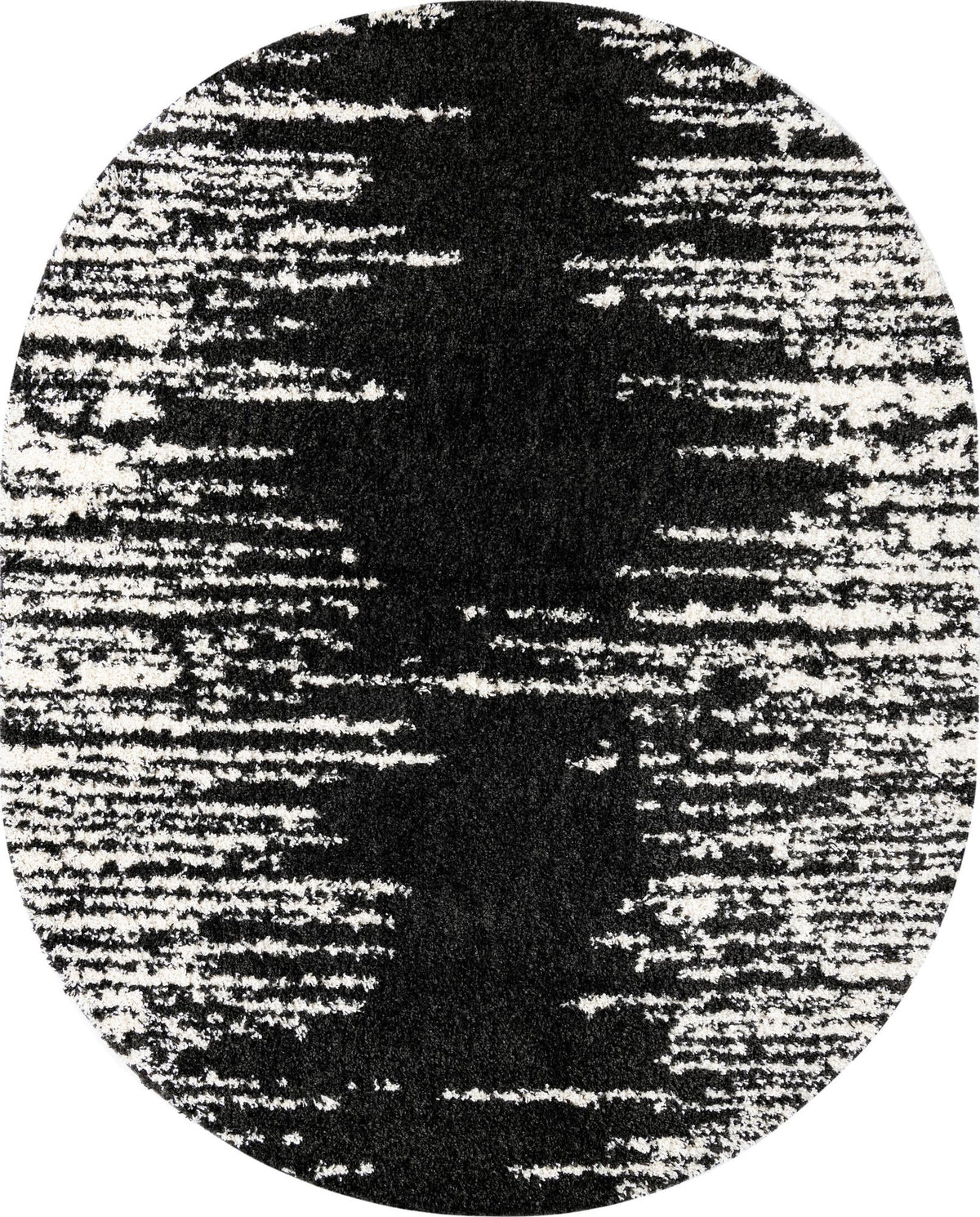 Tranquil Tides Shag Collection Area Rug - Marina Oval Black and White  lifestyle 48