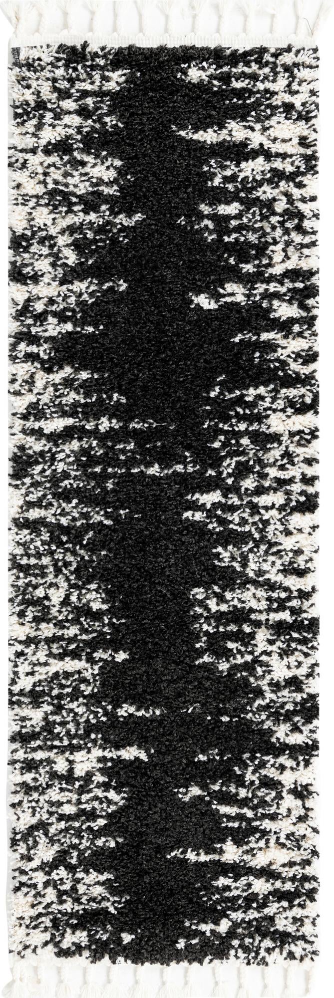 Tranquil Tides Shag Collection Area Rug - Marina Runner Black and White  lifestyle 95
