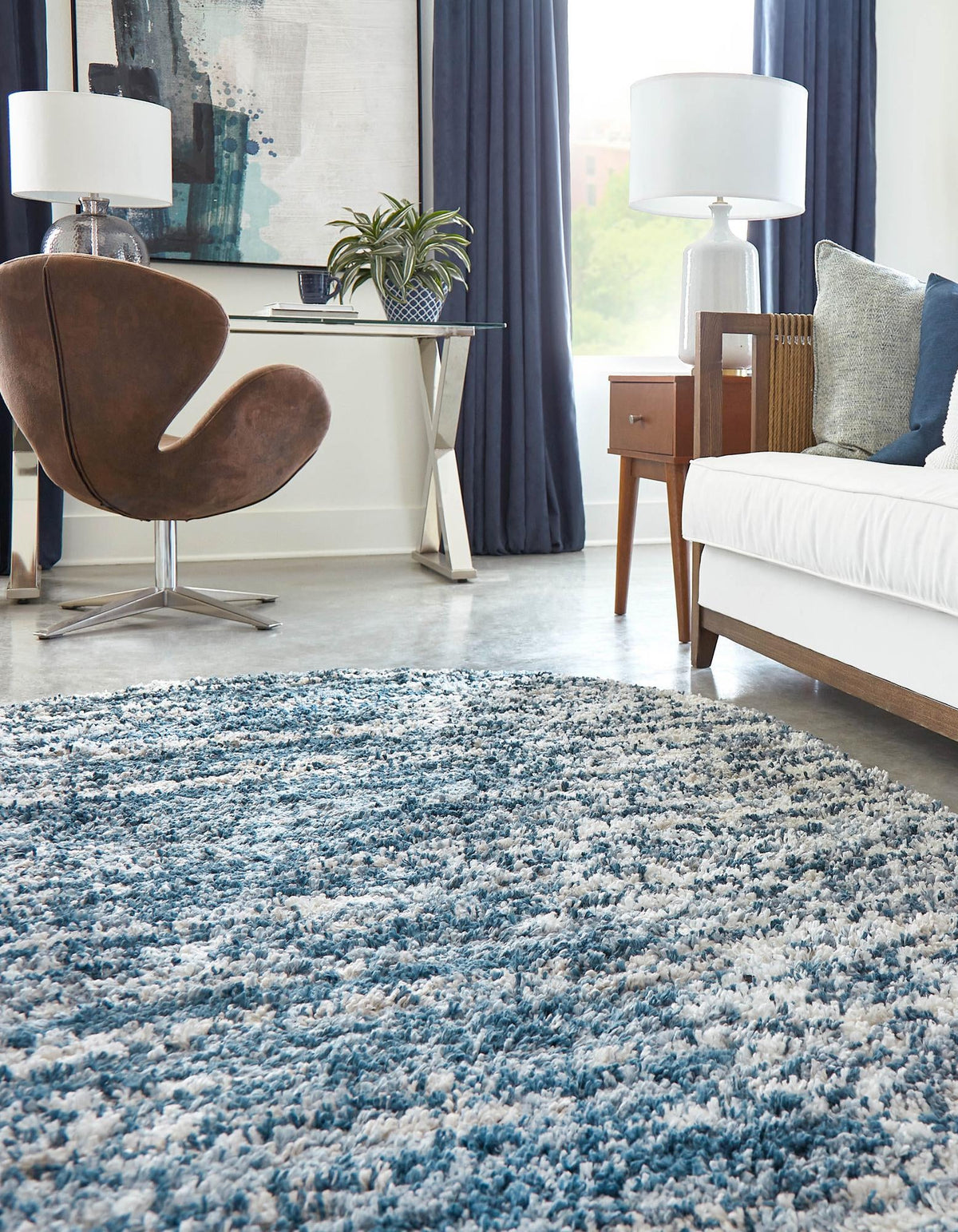 Tranquil Tides Shag Collection Area Rug - Marina Oval Blue  lifestyle 58