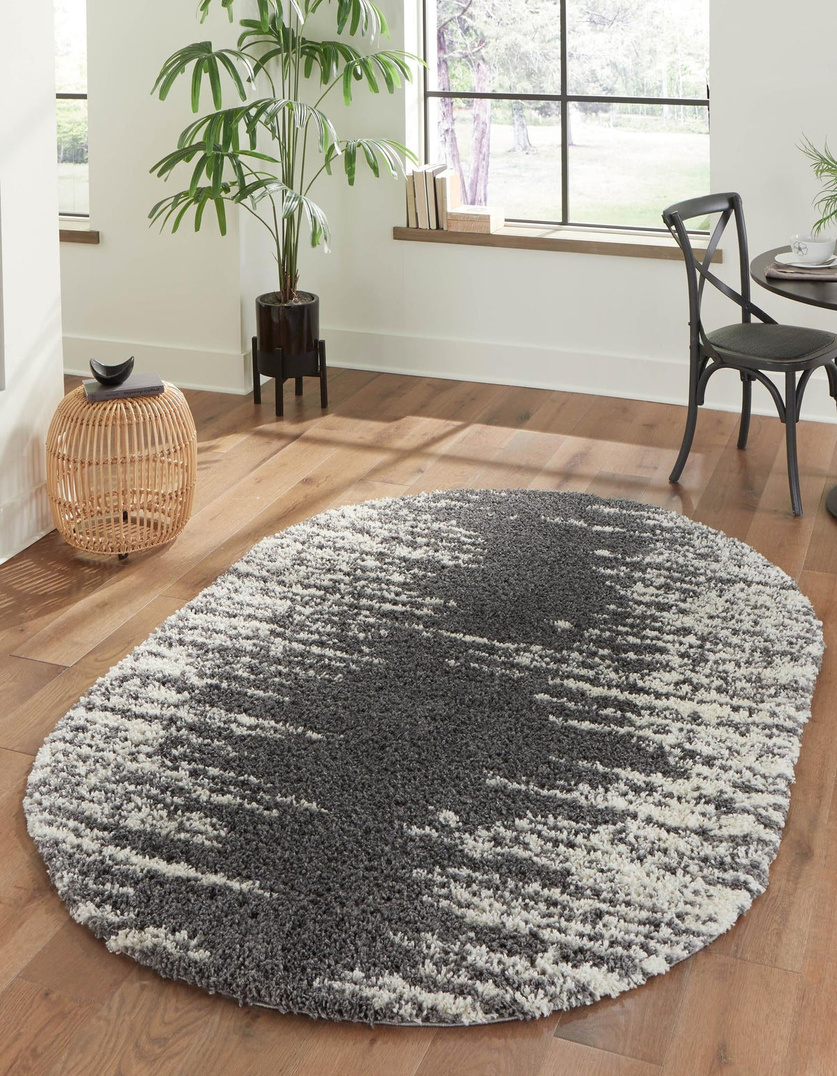 Tranquil Tides Shag Collection Area Rug - Marina Oval Gray  lifestyle 44