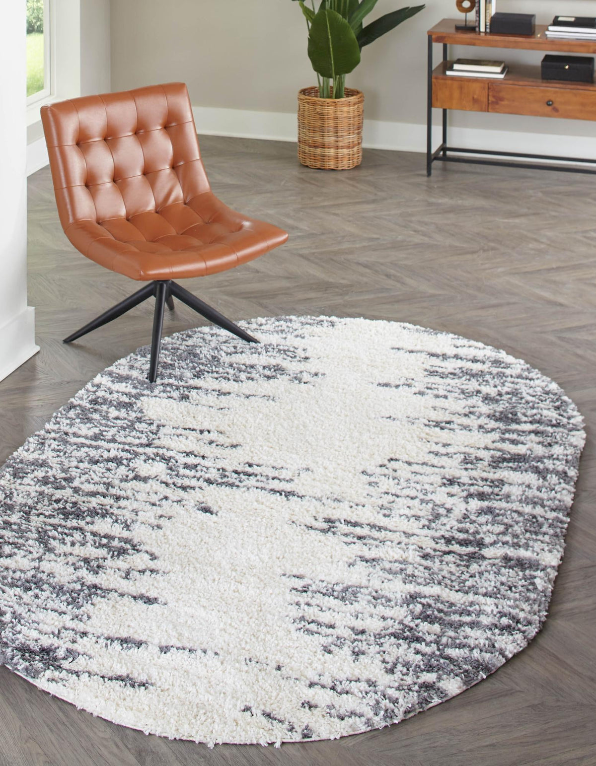 Tranquil Tides Shag Collection Area Rug - Marina Oval White  lifestyle 63