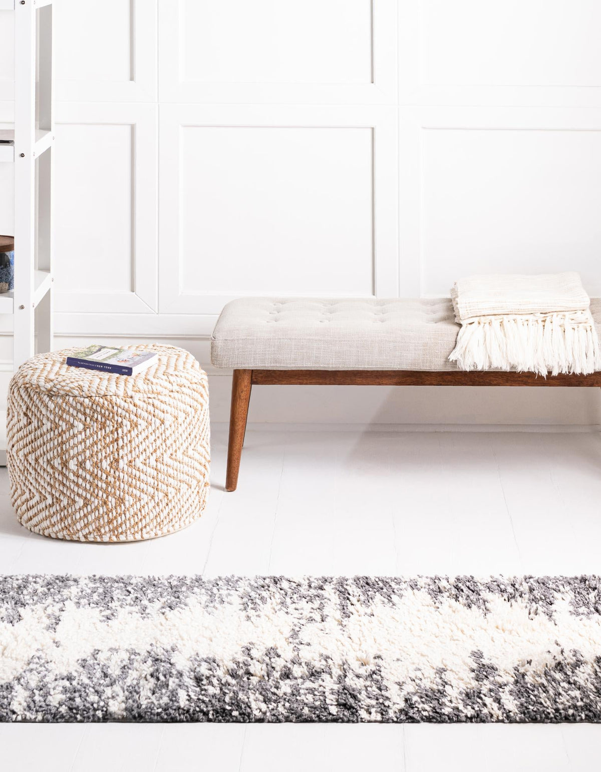 Tranquil Tides Shag Collection Area Rug - Marina Runner White  lifestyle 60