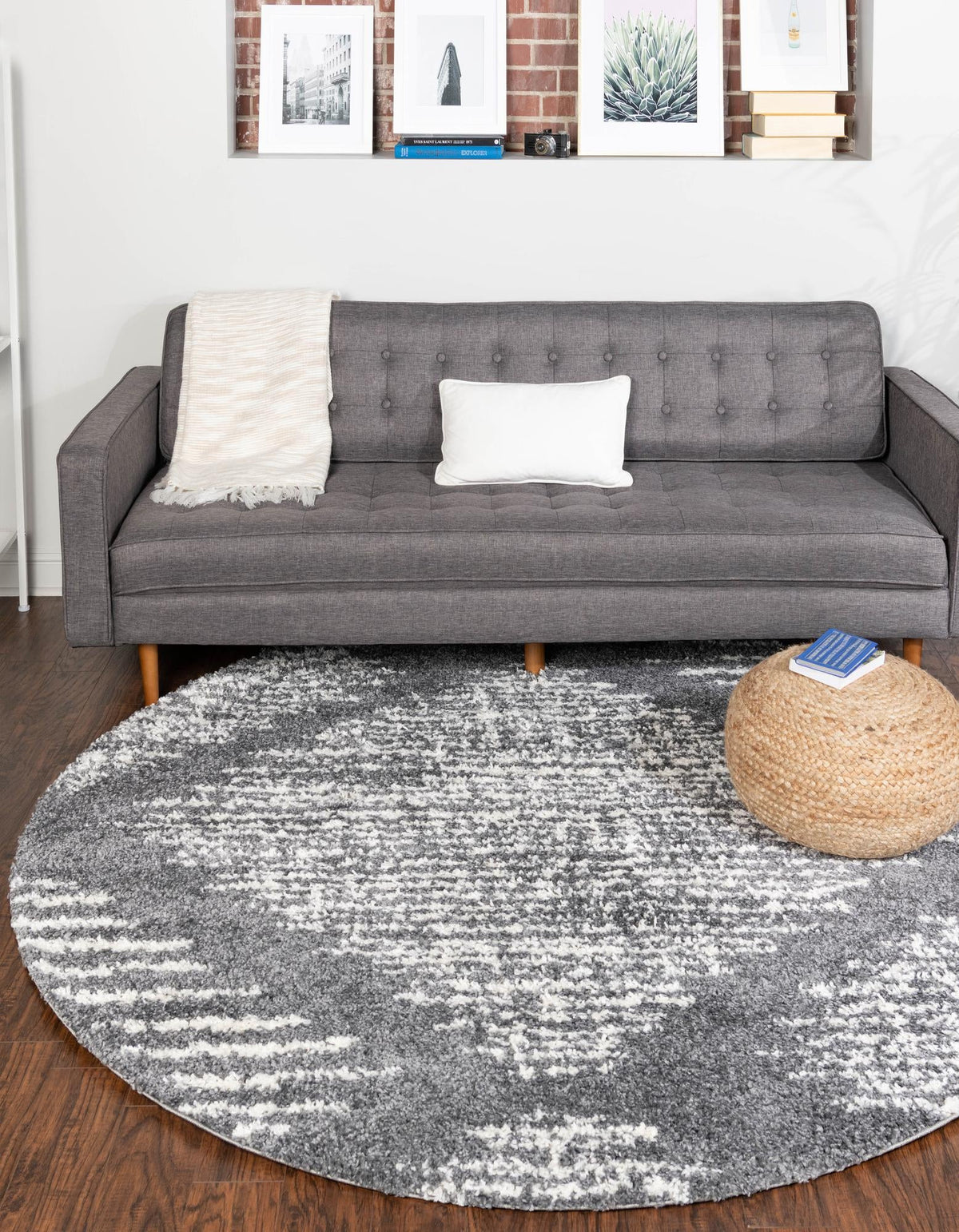 Tranquil Tides Shag Collection Area Rug -  Azure Round Gray  lifestyle 76