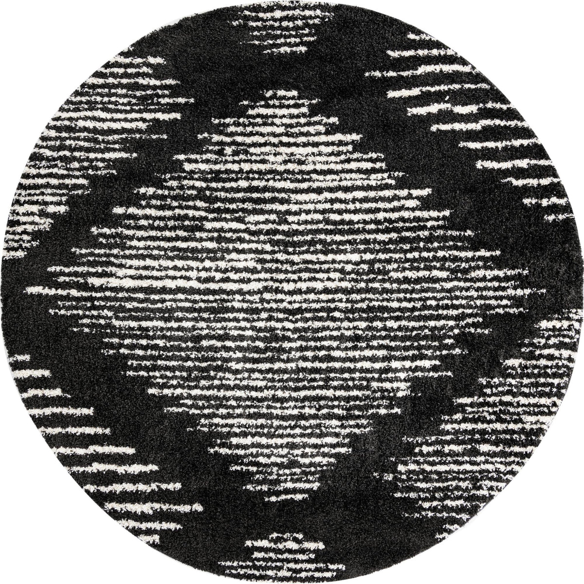 Tranquil Tides Shag Collection Area Rug -  Azure Round Black and White  lifestyle 78
