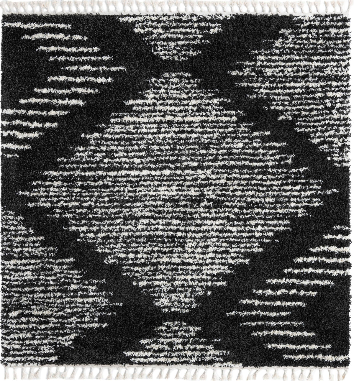 Tranquil Tides Shag Collection Area Rug -  Azure Square Black and White  lifestyle 81