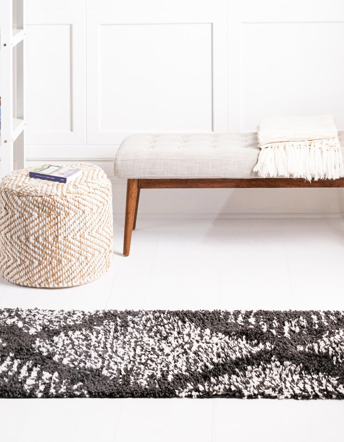 Tranquil Tides Shag Collection Area Rug -  Azure Runner Black and White  lifestyle 78
