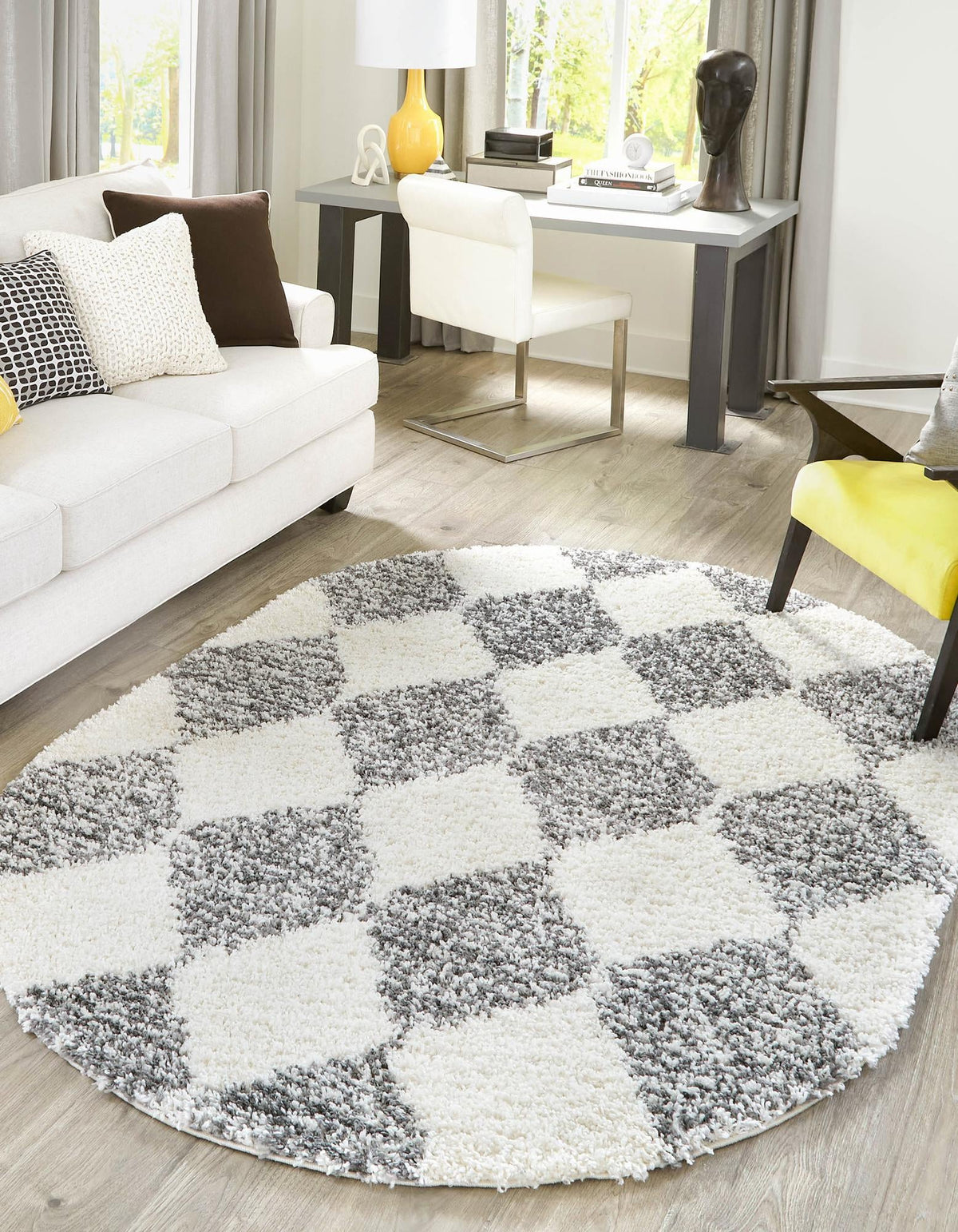 Tranquil Tides Shag Collection Area Rug -  Pebble Oval White  lifestyle 45