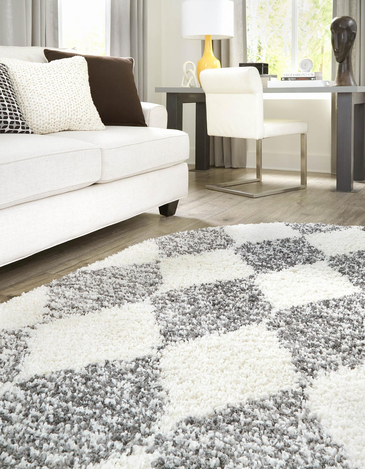 Tranquil Tides Shag Collection Area Rug -  Pebble Oval White  lifestyle 52