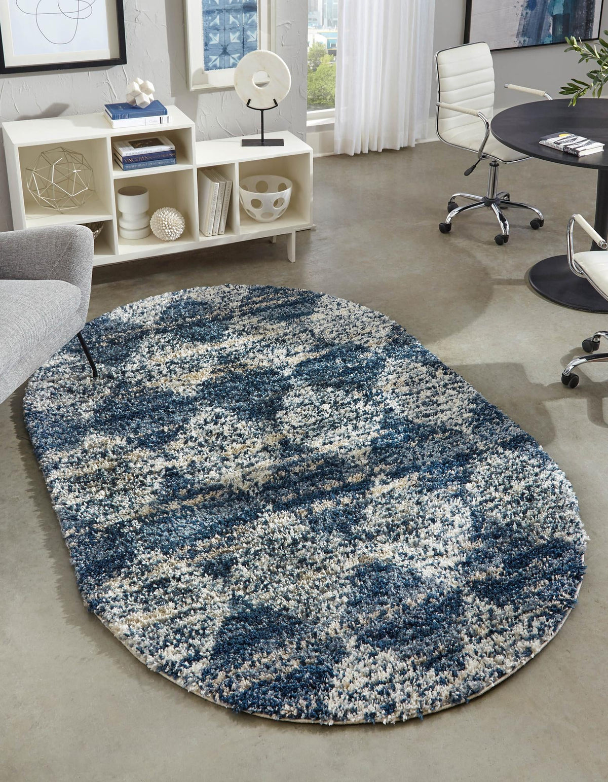 Tranquil Tides Shag Collection Area Rug -  Pebble Oval Blue  lifestyle 63