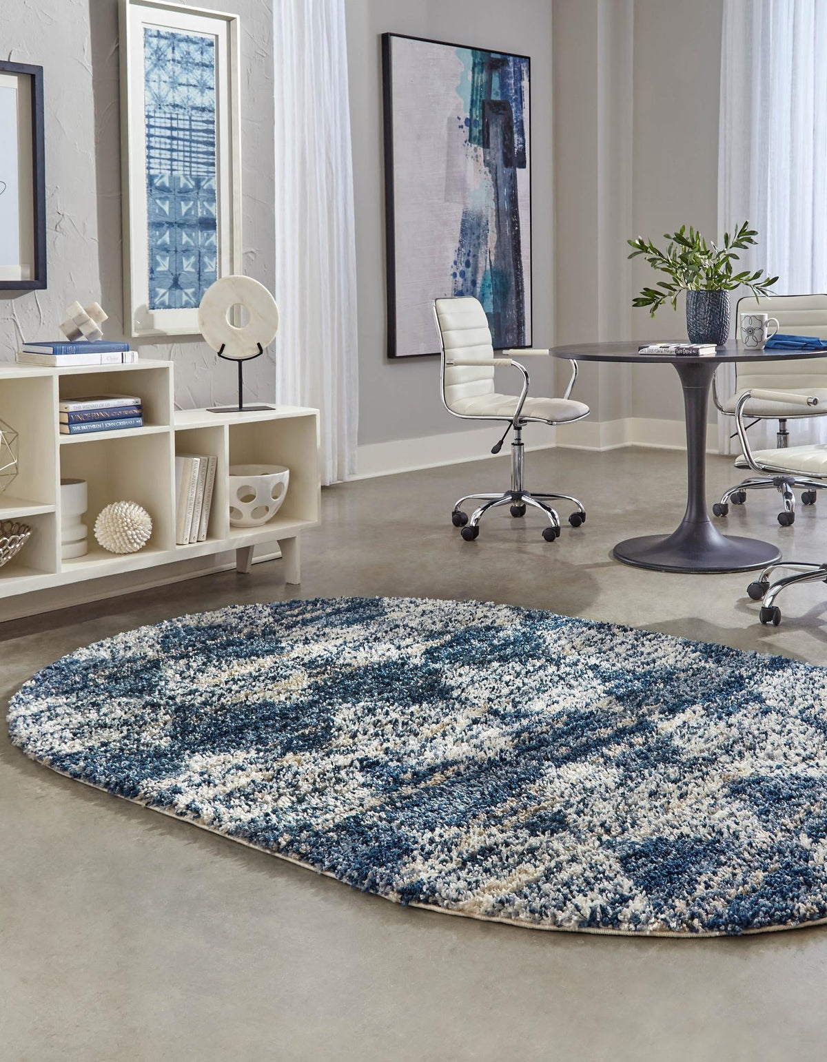 Tranquil Tides Shag Collection Area Rug -  Pebble Oval Blue  lifestyle 79