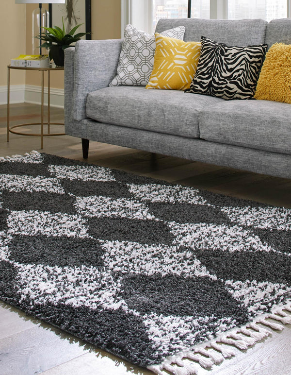 Tranquil Tides Shag Collection Area Rug -  Pebble Rectangle Black and White  lifestyle 11
