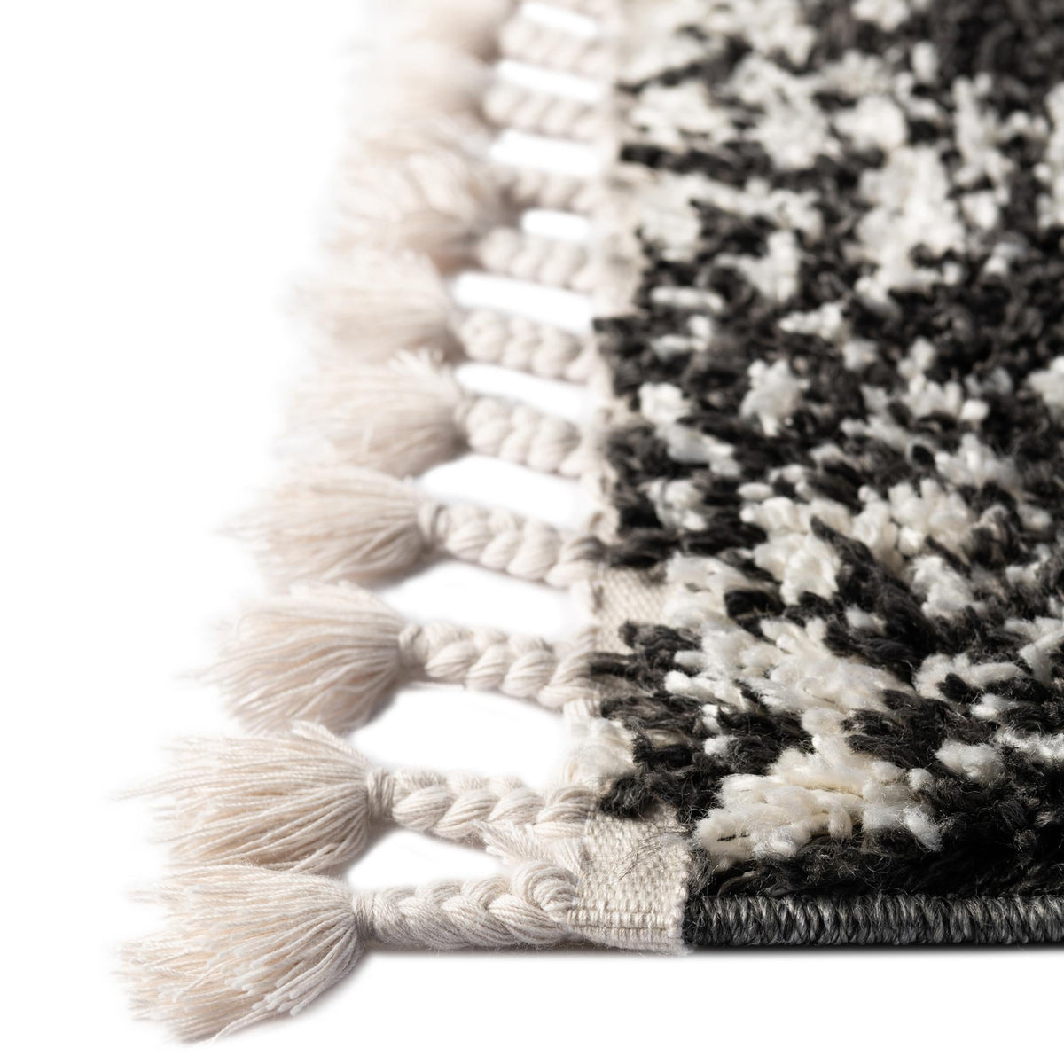 Tranquil Tides Shag Collection Area Rug -  Pebble Rectangle Black and White  lifestyle 24
