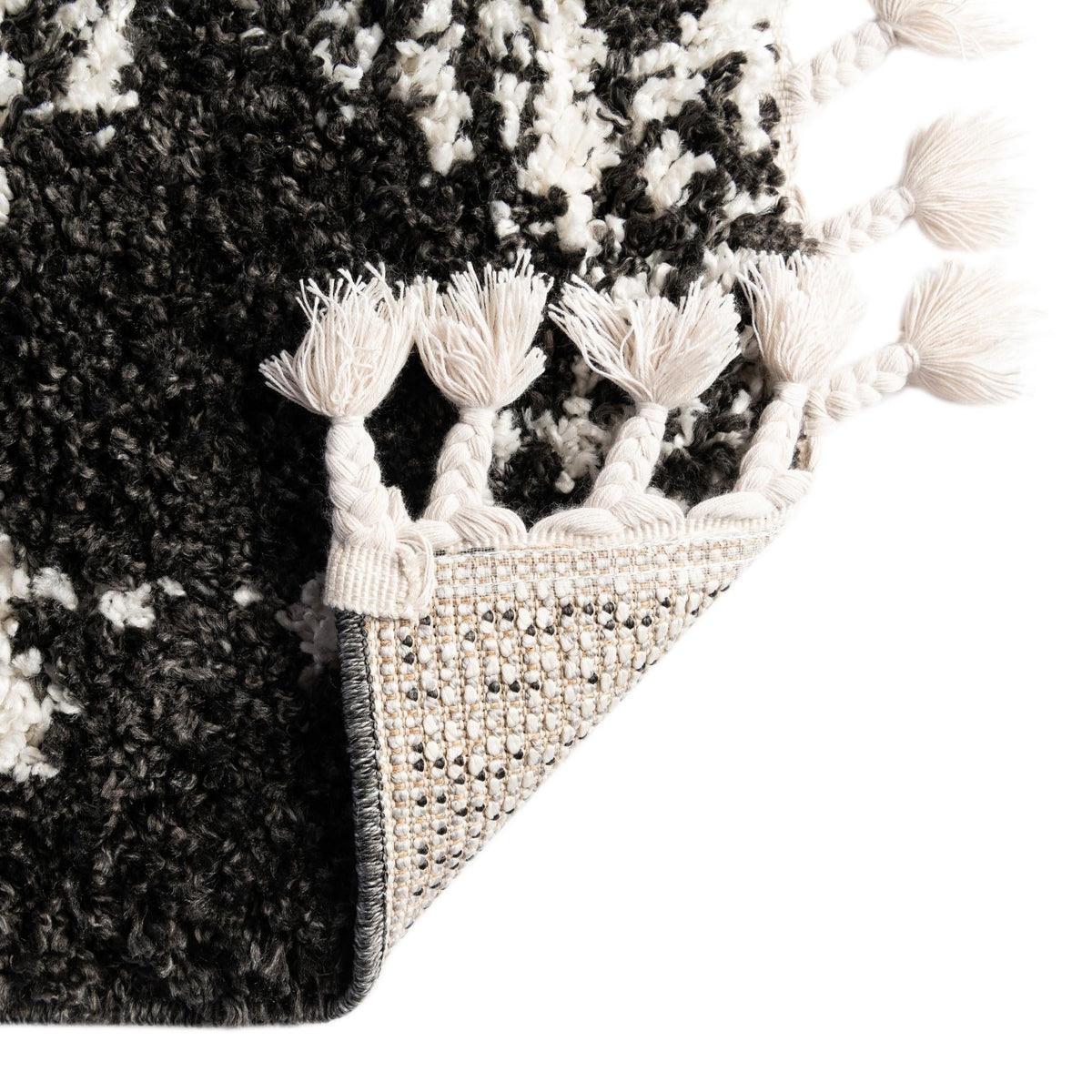 Tranquil Tides Shag Collection Area Rug -  Pebble Rectangle Black and White  lifestyle 32