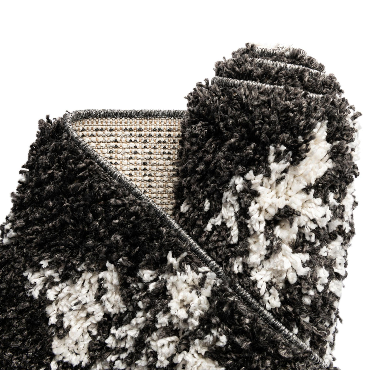 Tranquil Tides Shag Collection Area Rug -  Pebble Rectangle Black and White  lifestyle 38
