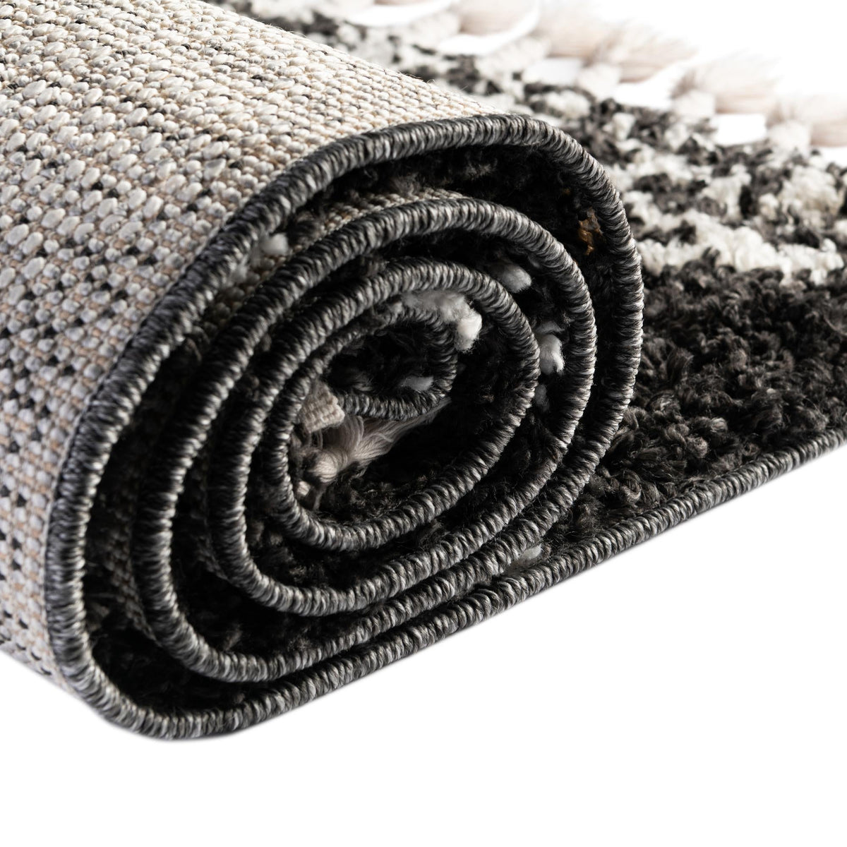 Tranquil Tides Shag Collection Area Rug -  Pebble Rectangle Black and White  lifestyle 41