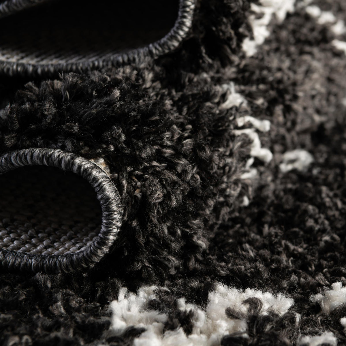 Tranquil Tides Shag Collection Area Rug -  Pebble Rectangle Black and White  lifestyle 44