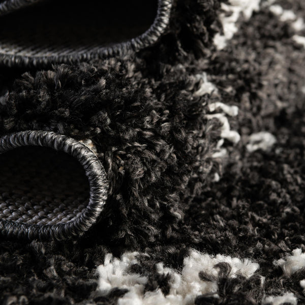 Tranquil Tides Shag Collection Area Rug -  Pebble Rectangle Black and White  lifestyle 44