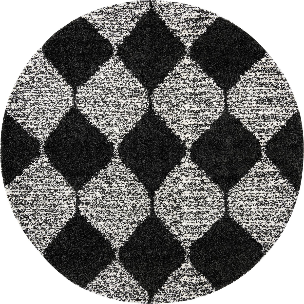 Tranquil Tides Shag Collection Area Rug -  Pebble Round Black and White  lifestyle 56