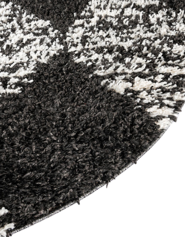 Tranquil Tides Shag Collection Area Rug -  Pebble Round Black and White  lifestyle 97