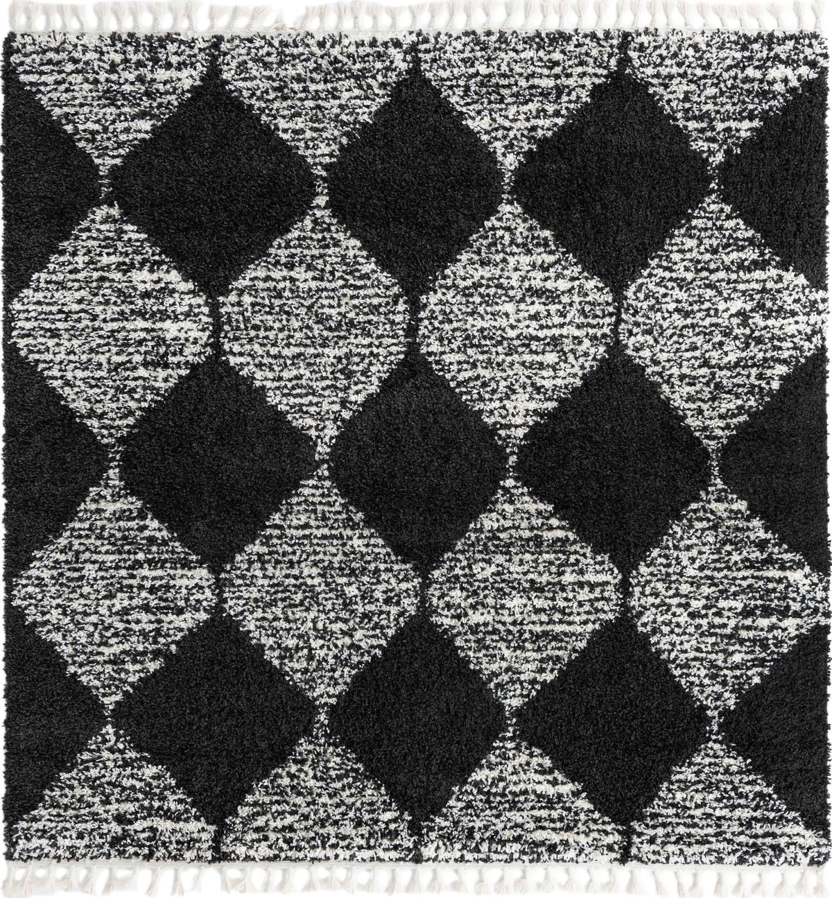 Tranquil Tides Shag Collection Area Rug -  Pebble Square Black and White  lifestyle 57