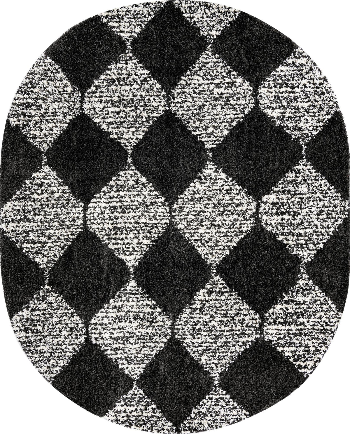 Tranquil Tides Shag Collection Area Rug -  Pebble Oval Black and White  lifestyle 55