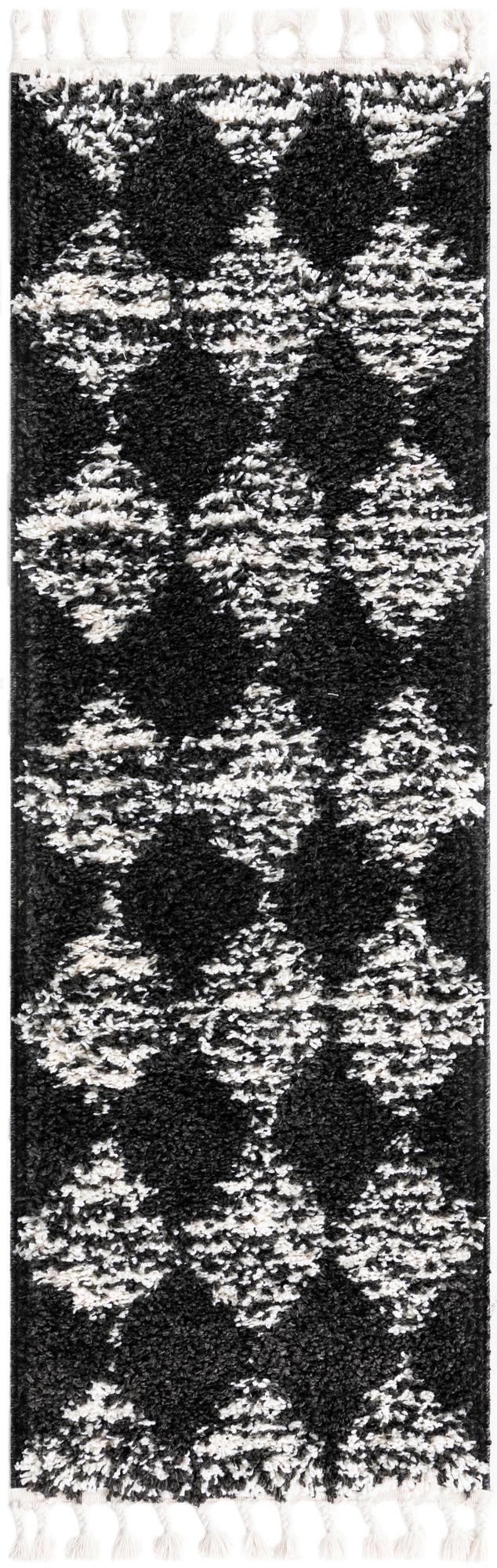 Tranquil Tides Shag Collection Area Rug -  Pebble Runner Black and White  lifestyle 58