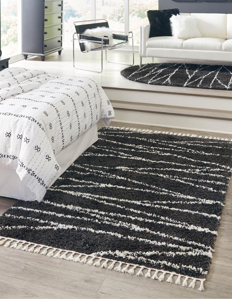 Tranquil Tides Shag Collection Area Rug -  Frost Rectangle Black and White  lifestyle 6