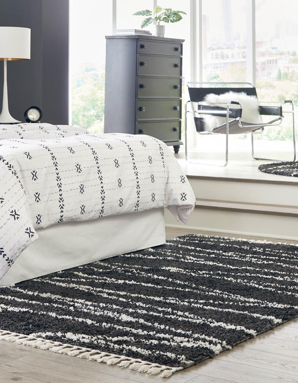 Tranquil Tides Shag Collection Area Rug -  Frost Rectangle Black and White  lifestyle 10