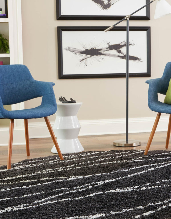 Tranquil Tides Shag Collection Area Rug -  Frost Round Black and White  lifestyle 62