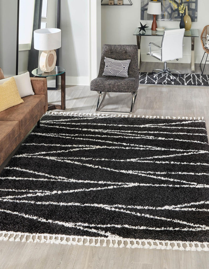 Tranquil Tides Shag Collection Area Rug -  Frost Square Black and White  lifestyle 47